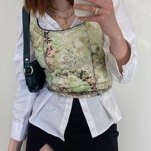 Vintage fairycore corset style tank top with lace